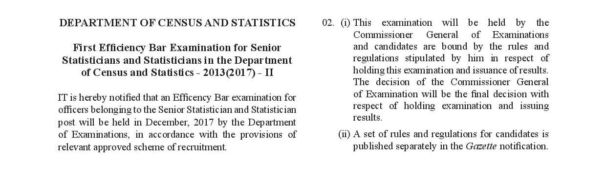 First Efficiency Bar Examination for Senior Statisticians and Statisticians 2013 (2017) - Department of Census & Statistics